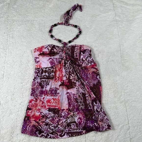 Vintage Y2K No Boundaries Patterned Beaded Halter Tank Top Blouse - Picture 1 of 4